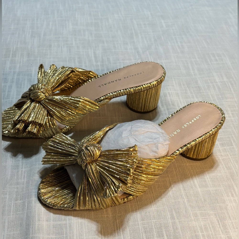 Loeffler Randall Gold Metallic Bow Mules